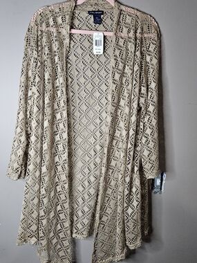 SML Sport Crochet Open Front Cardigan - Tan